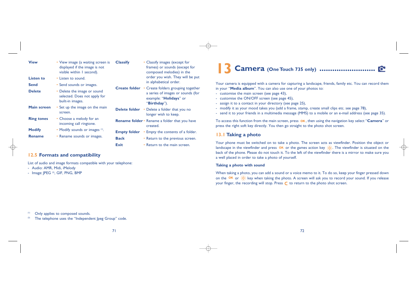 Camera | Alcatel Carrier Internetworking Solutions One Touch 535-735 User Manual | Page 37 / 49