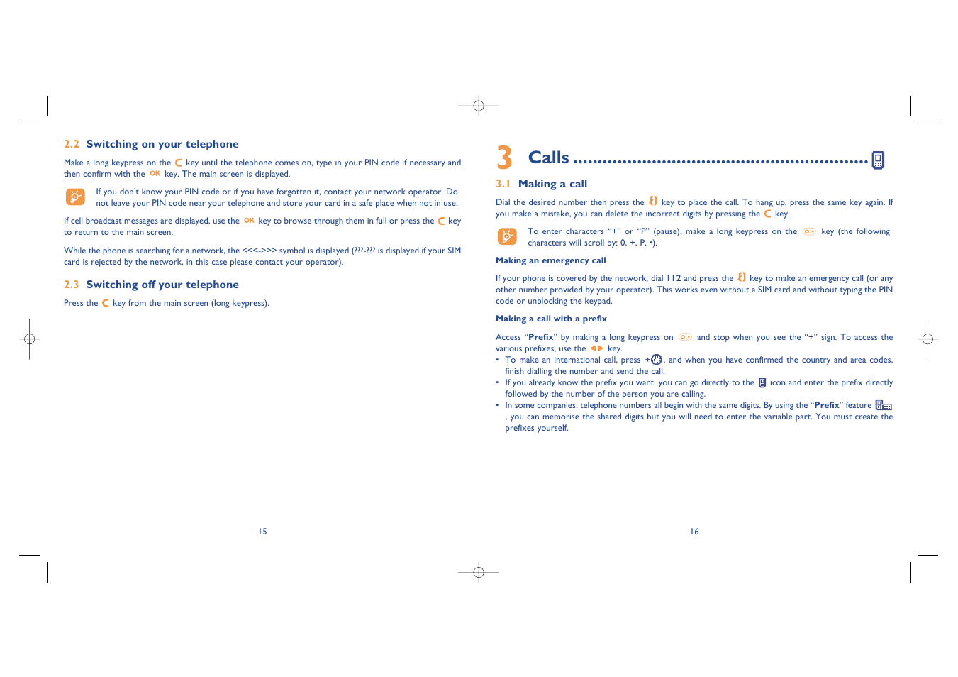 Calls | Alcatel Carrier Internetworking Solutions One Touch 535-735 User Manual | Page 9 / 49