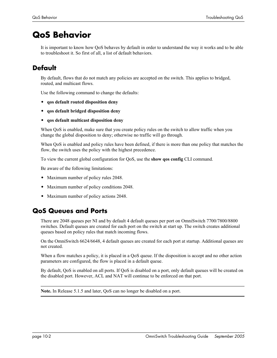 Qos behavior, Default, Qos queues and ports | Qos behavior -2, Default -2 qos queues and ports -2 | Alcatel Carrier Internetworking Solutions 6648 User Manual | Page 152 / 614