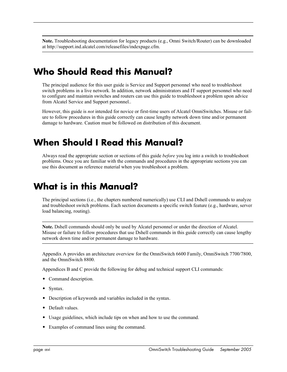 Who should read this manual, When should i read this manual, What is in this manual | Alcatel Carrier Internetworking Solutions 6648 User Manual | Page 16 / 614