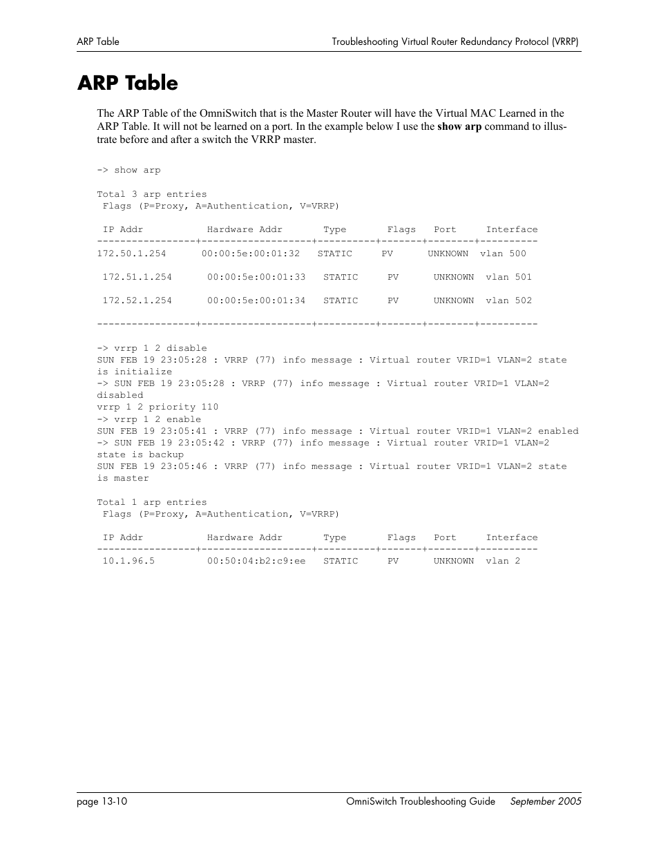 Arp table, Arp table -10 | Alcatel Carrier Internetworking Solutions 6648 User Manual | Page 220 / 614