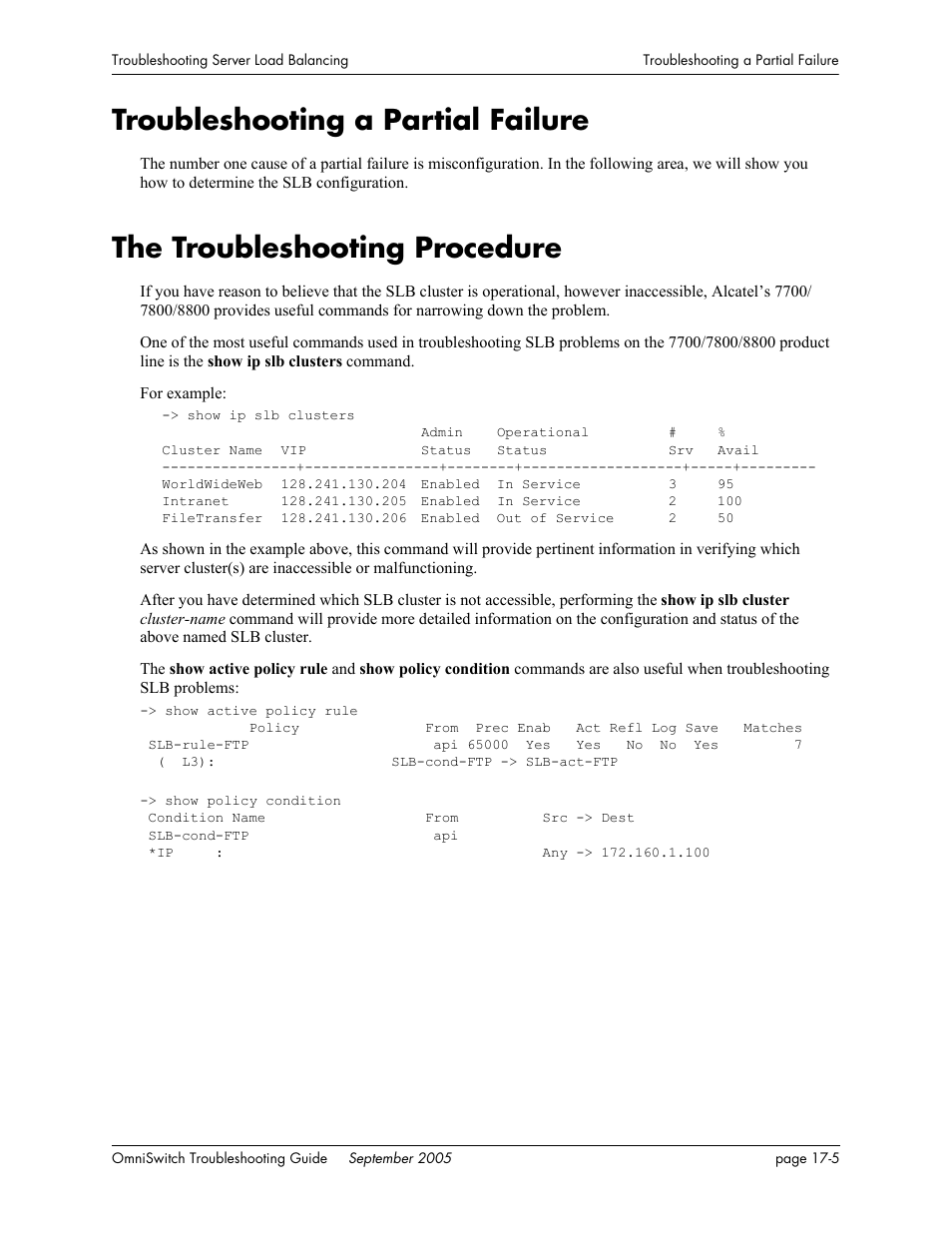 Troubleshooting a partial failure, The troubleshooting procedure, Troubleshooting a partial failure -5 | The troubleshooting procedure -5 | Alcatel Carrier Internetworking Solutions 6648 User Manual | Page 297 / 614