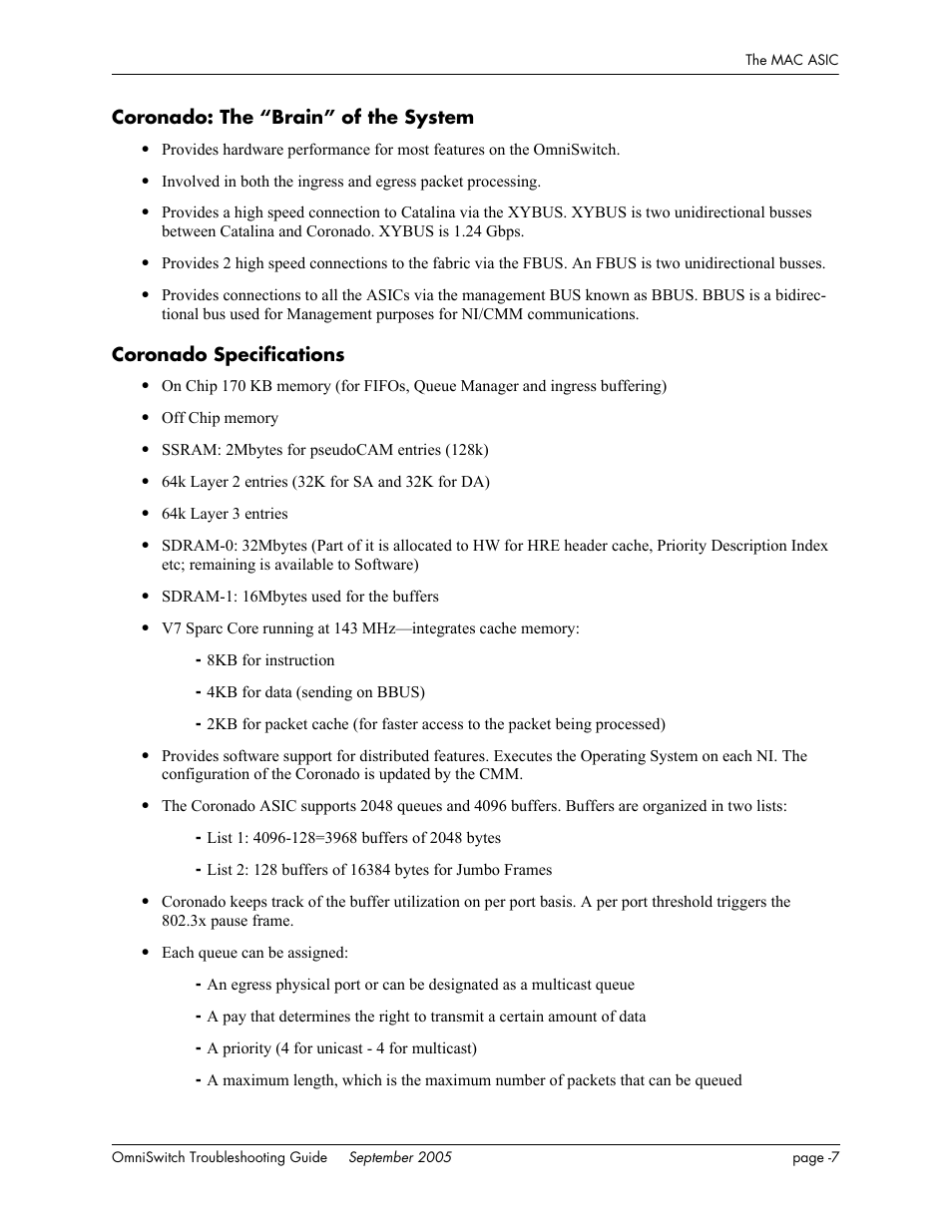 Coronado: the “brain” of the system, Coronado specifications | Alcatel Carrier Internetworking Solutions 6648 User Manual | Page 331 / 614