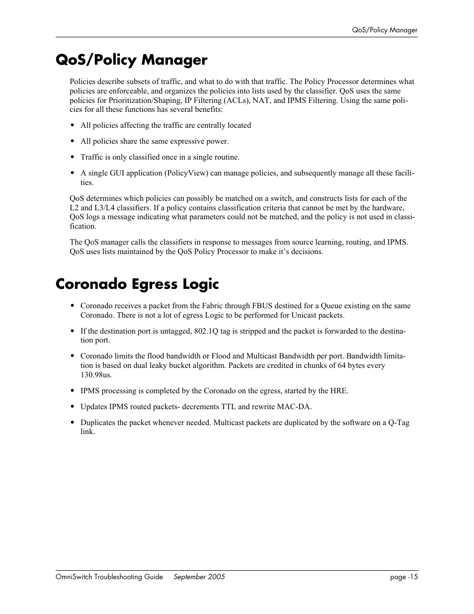 Qos/policy manager, Coronado egress logic | Alcatel Carrier Internetworking Solutions 6648 User Manual | Page 339 / 614