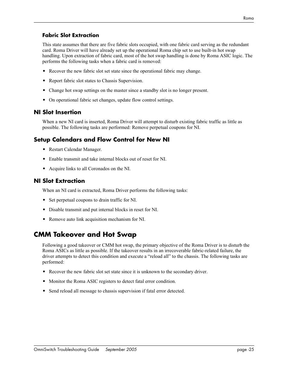 Ni slot insertion, Setup calendars and flow control for new ni, Ni slot extraction | Cmm takeover and hot swap | Alcatel Carrier Internetworking Solutions 6648 User Manual | Page 349 / 614