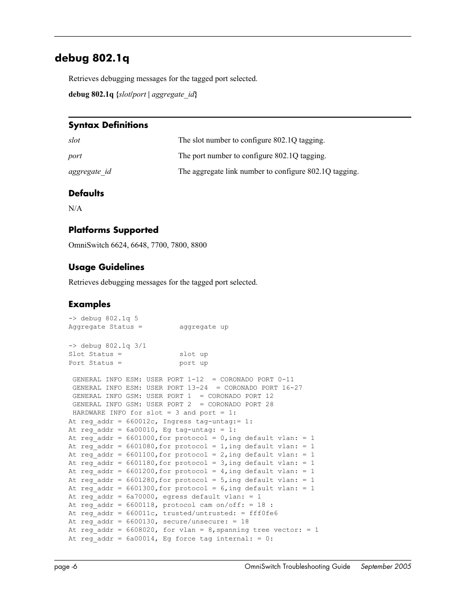 Debug 802.1q | Alcatel Carrier Internetworking Solutions 6648 User Manual | Page 392 / 614