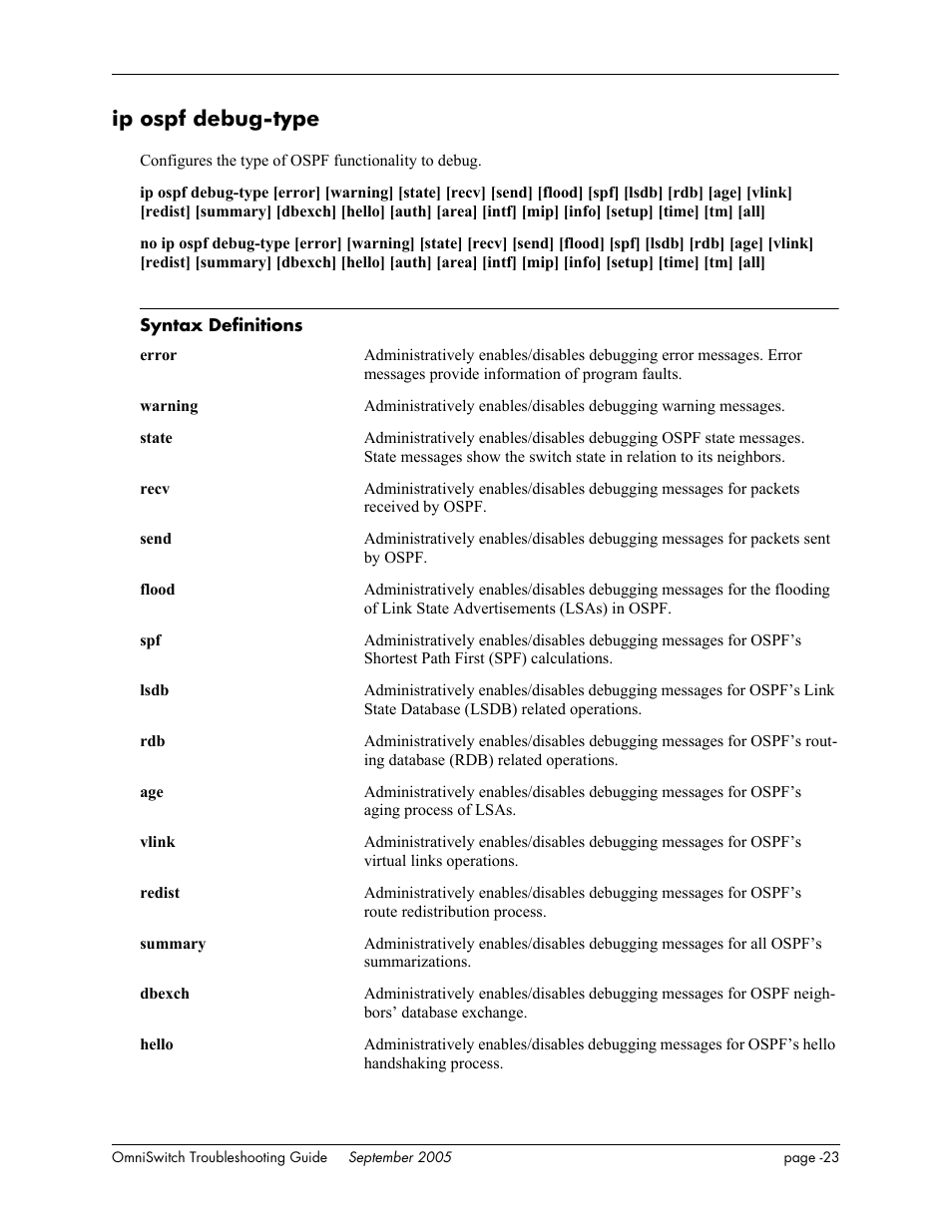 Ip ospf debug-type | Alcatel Carrier Internetworking Solutions 6648 User Manual | Page 409 / 614