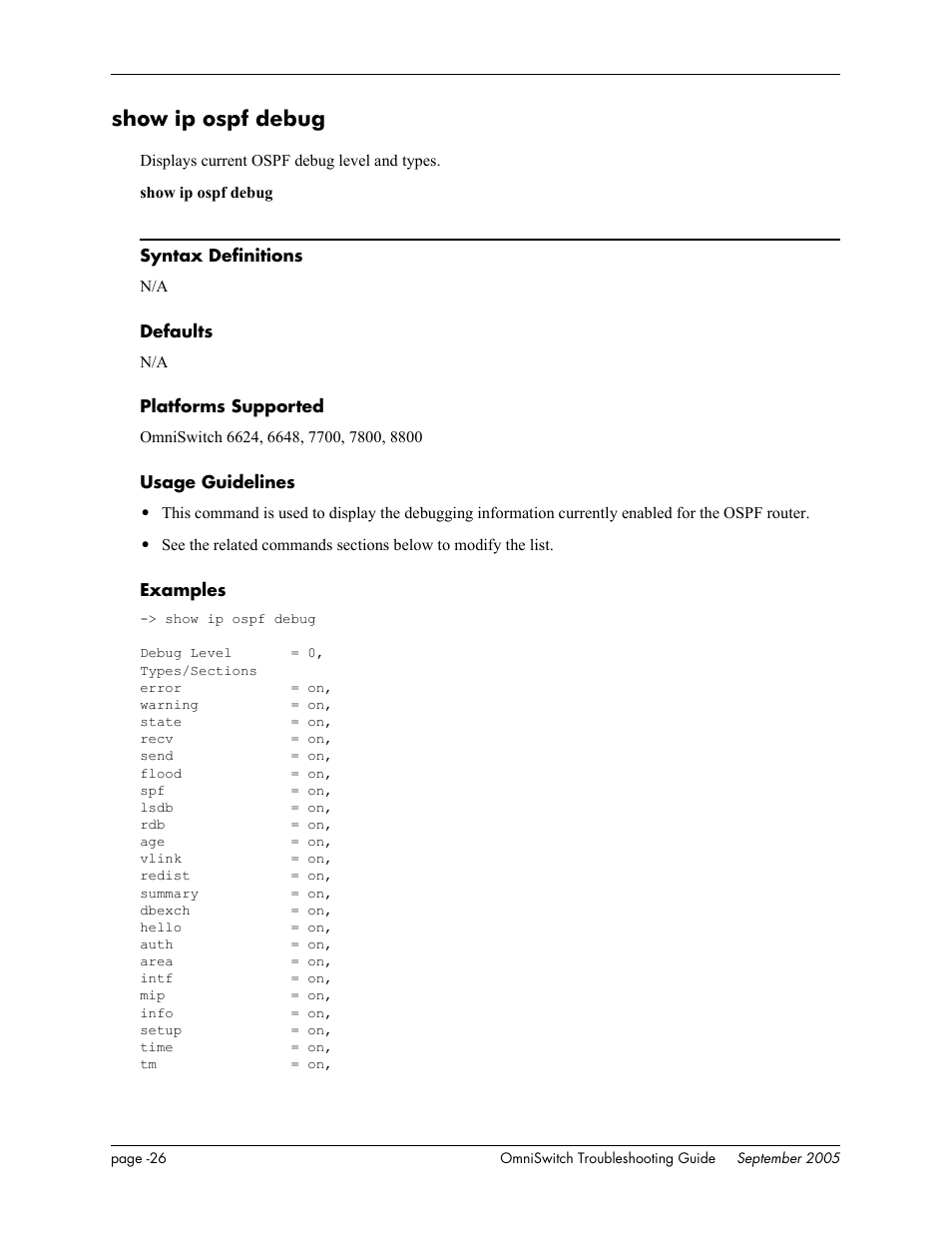Show ip ospf debug | Alcatel Carrier Internetworking Solutions 6648 User Manual | Page 412 / 614