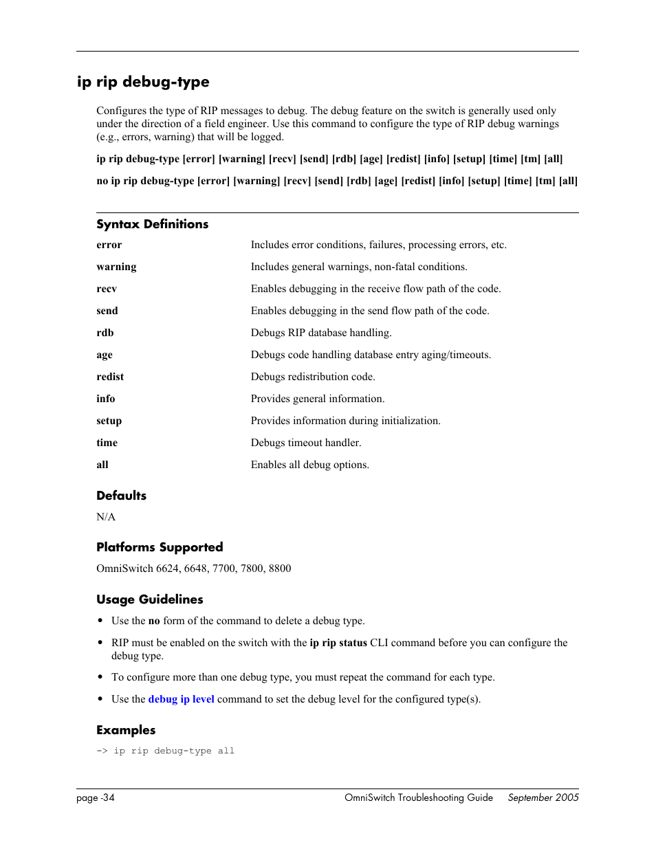 Ip rip debug-type | Alcatel Carrier Internetworking Solutions 6648 User Manual | Page 420 / 614