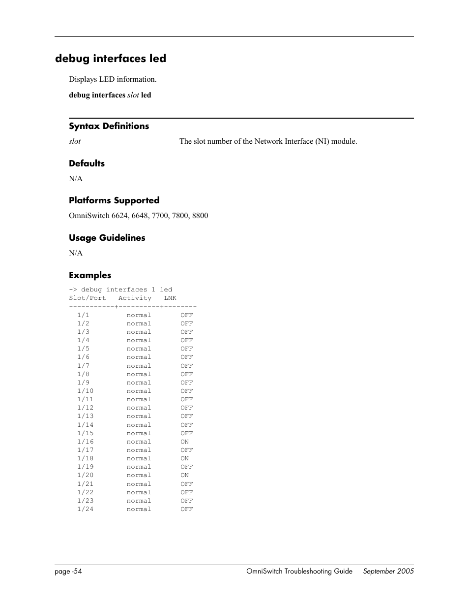 Debug interfaces led | Alcatel Carrier Internetworking Solutions 6648 User Manual | Page 440 / 614