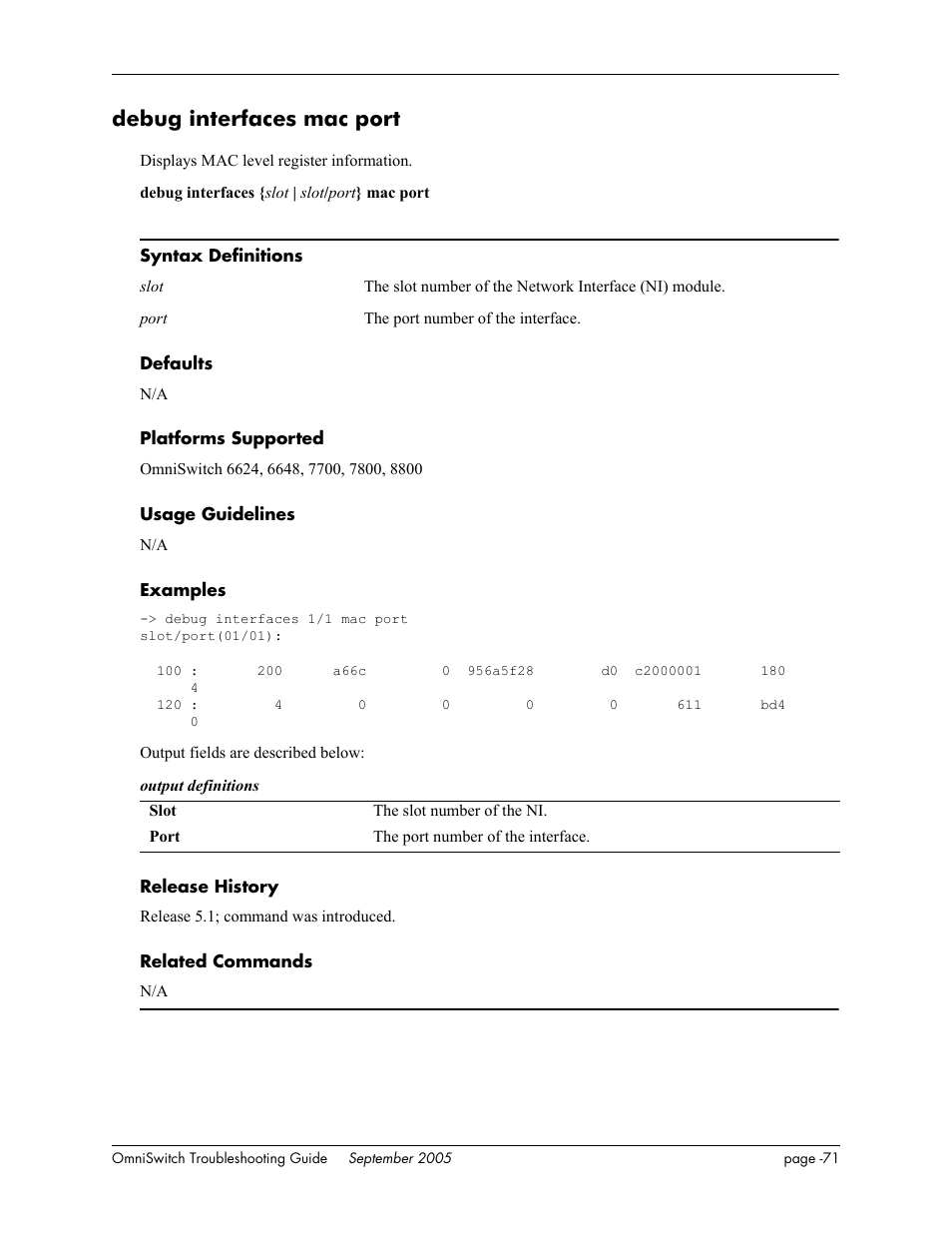 Debug interfaces mac port | Alcatel Carrier Internetworking Solutions 6648 User Manual | Page 457 / 614