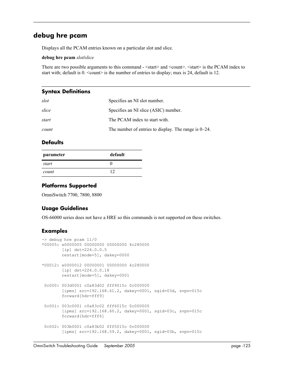 Debug hre pcam | Alcatel Carrier Internetworking Solutions 6648 User Manual | Page 511 / 614