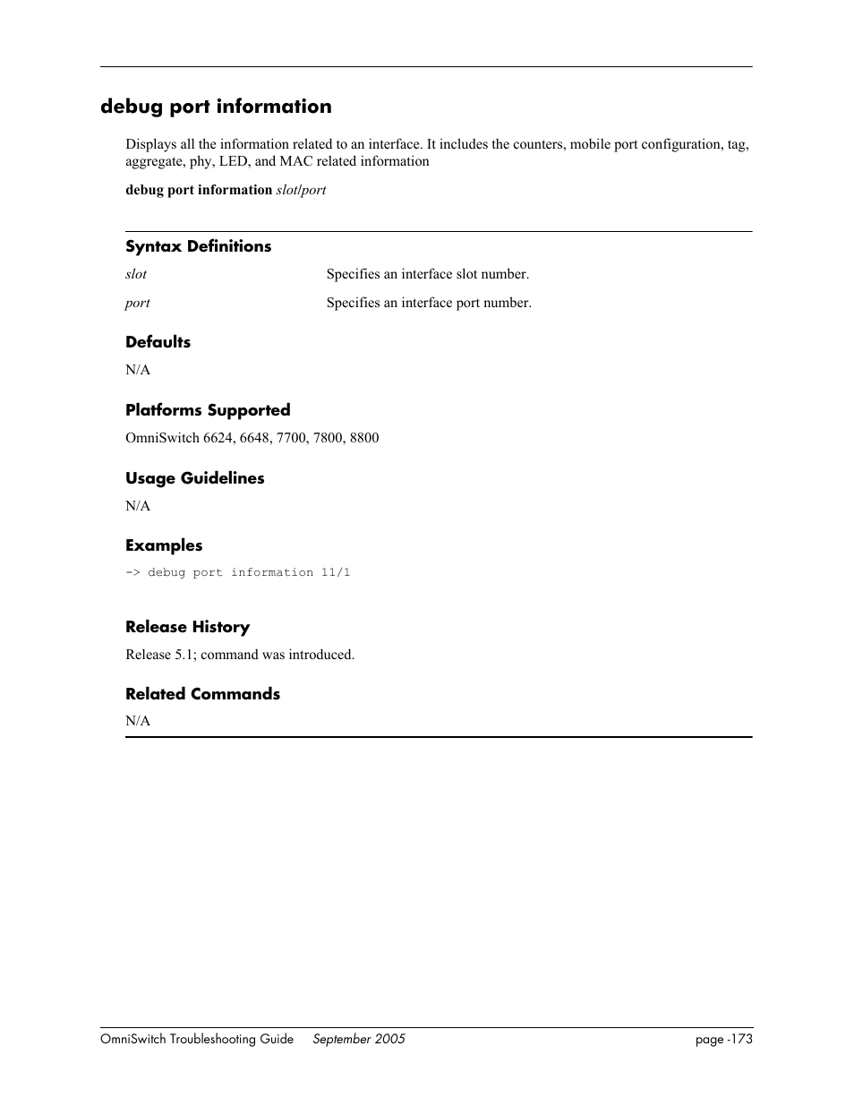 Debug port information | Alcatel Carrier Internetworking Solutions 6648 User Manual | Page 559 / 614