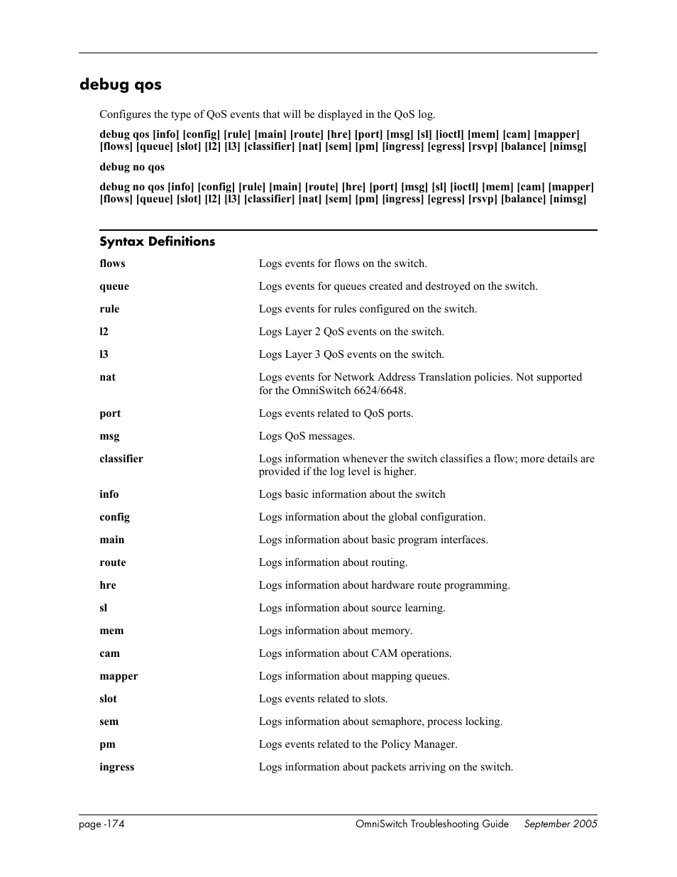 Debug qos | Alcatel Carrier Internetworking Solutions 6648 User Manual | Page 560 / 614
