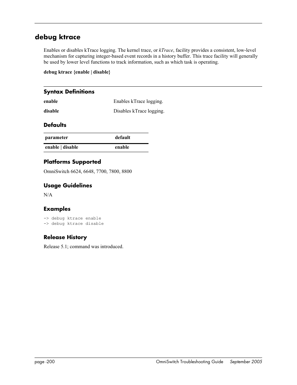 Debug ktrace | Alcatel Carrier Internetworking Solutions 6648 User Manual | Page 586 / 614