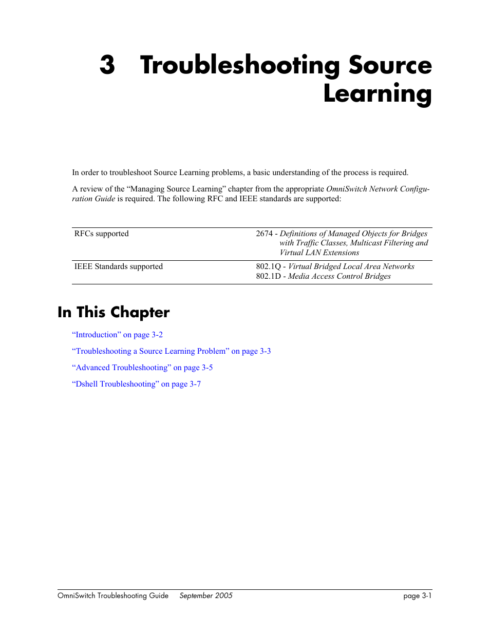 Troubleshooting source learning, In this chapter, Chapter 3 | In this chapter -1, 3 troubleshooting source learning | Alcatel Carrier Internetworking Solutions 6648 User Manual | Page 69 / 614