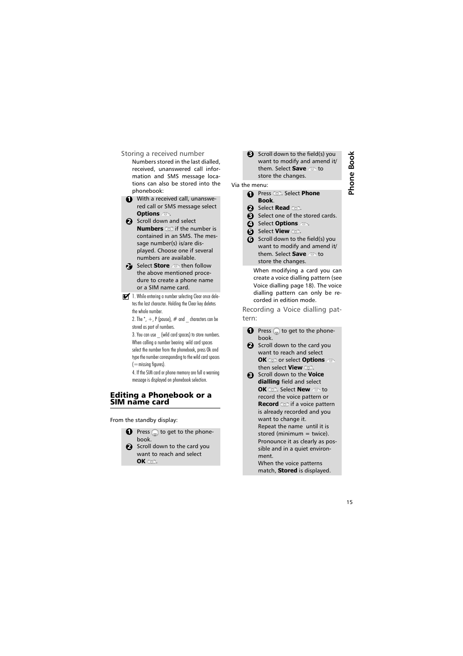 Editing a phonebook or a sim name card, Editing a phonebook or a sim, Name card | Alcatel Carrier Internetworking Solutions One Touch 531 User Manual | Page 15 / 72