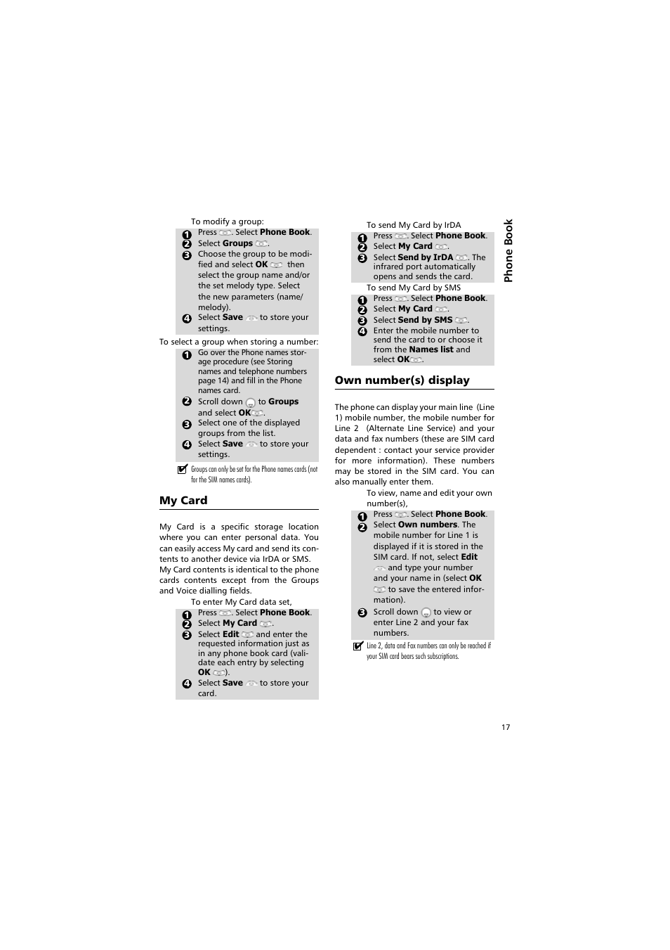 My card, Own number(s) display, My card own number(s) display | Alcatel Carrier Internetworking Solutions One Touch 531 User Manual | Page 17 / 72