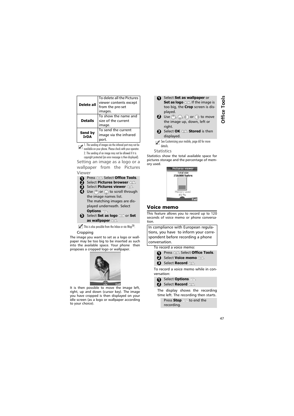 Statistics, Voice memo | Alcatel Carrier Internetworking Solutions One Touch 531 User Manual | Page 47 / 72