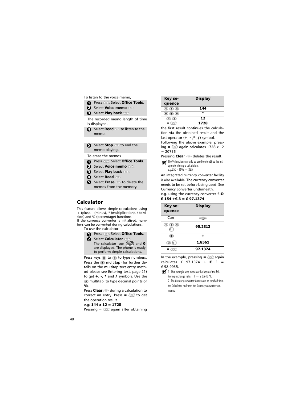Calculator | Alcatel Carrier Internetworking Solutions One Touch 531 User Manual | Page 48 / 72