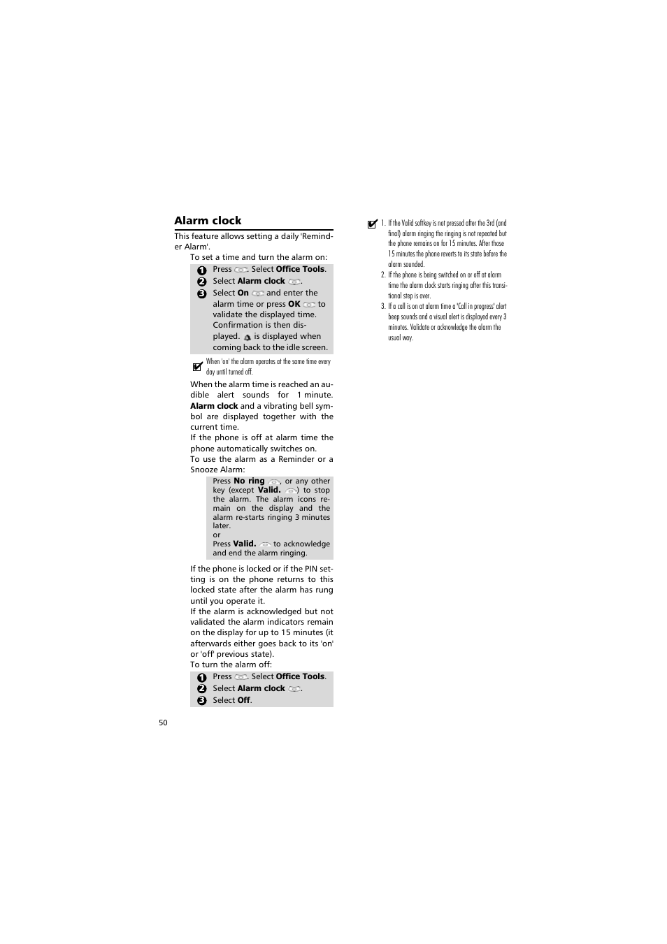 Alarm clock | Alcatel Carrier Internetworking Solutions One Touch 531 User Manual | Page 50 / 72