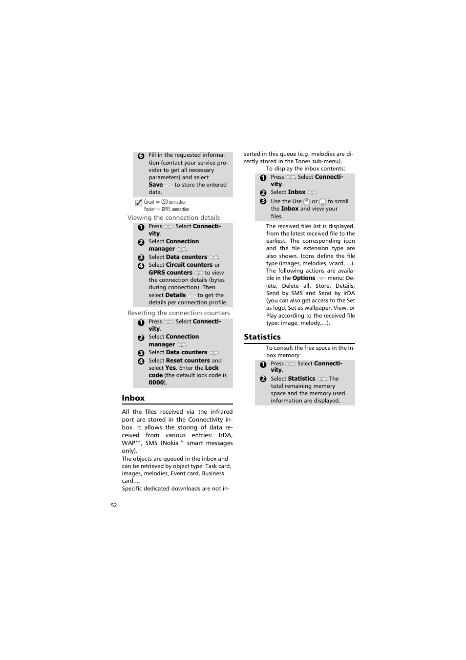 Inbox statistics | Alcatel Carrier Internetworking Solutions One Touch 531 User Manual | Page 52 / 72