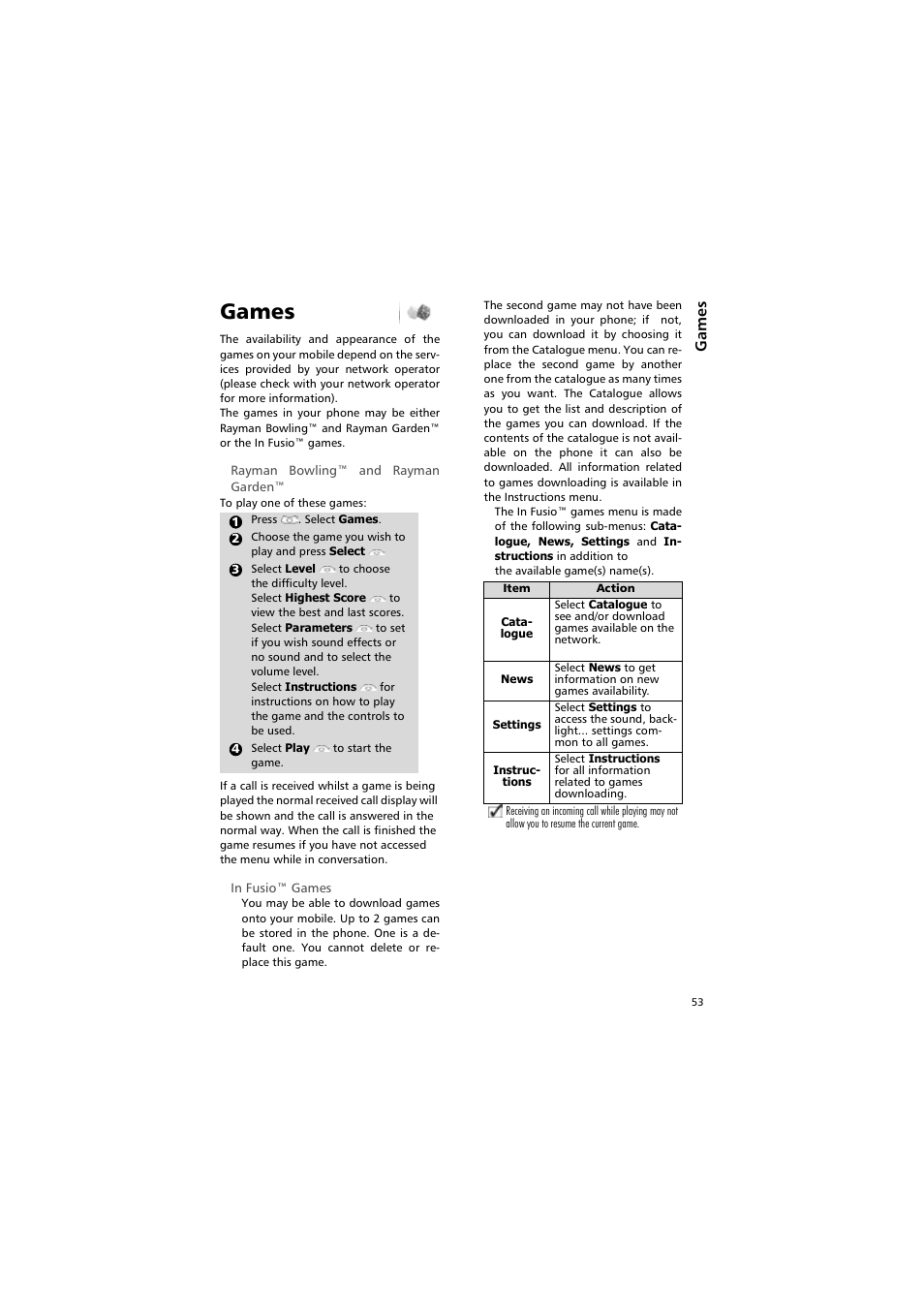 Games | Alcatel Carrier Internetworking Solutions One Touch 531 User Manual | Page 53 / 72