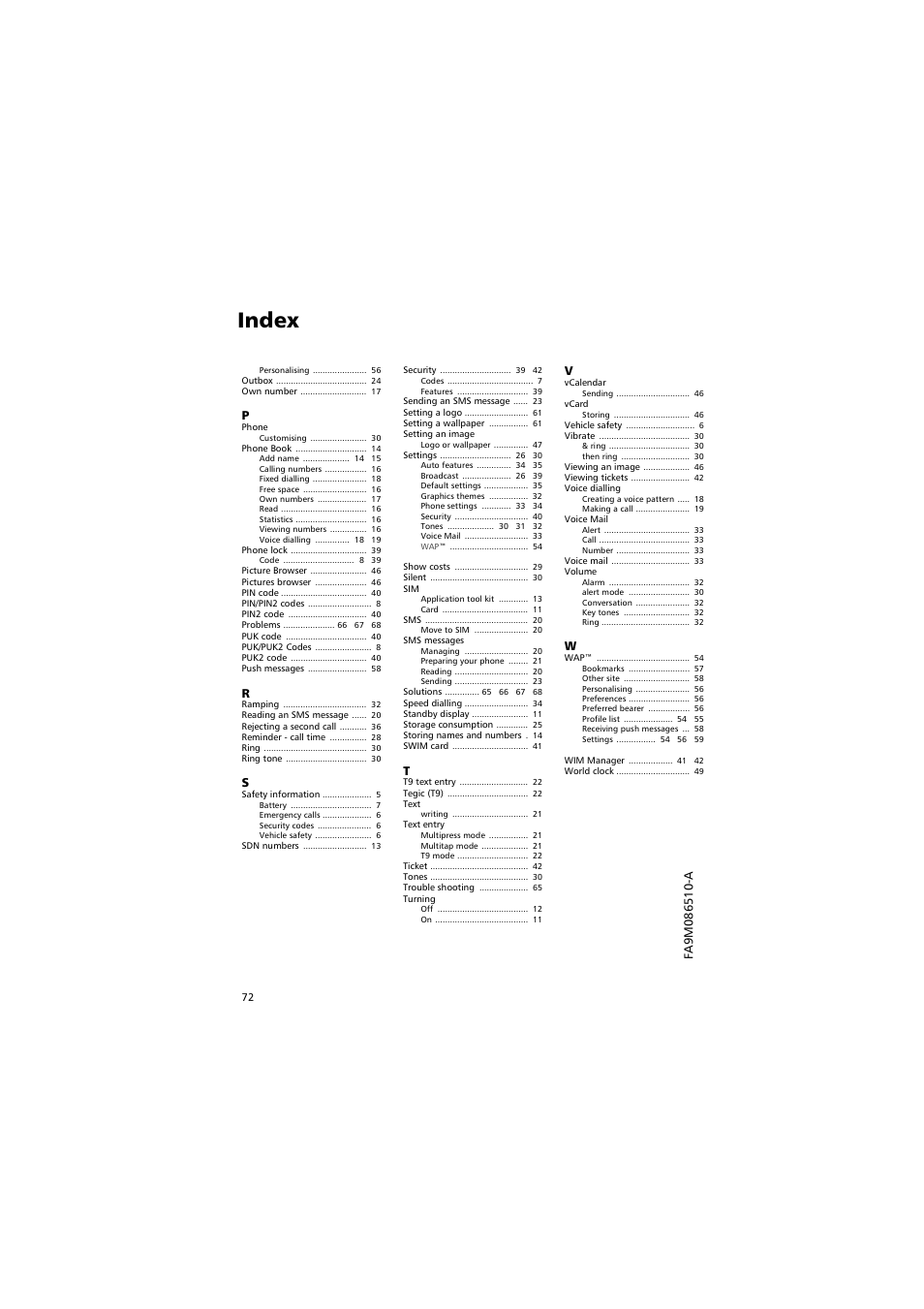 Index | Alcatel Carrier Internetworking Solutions One Touch 531 User Manual | Page 72 / 72