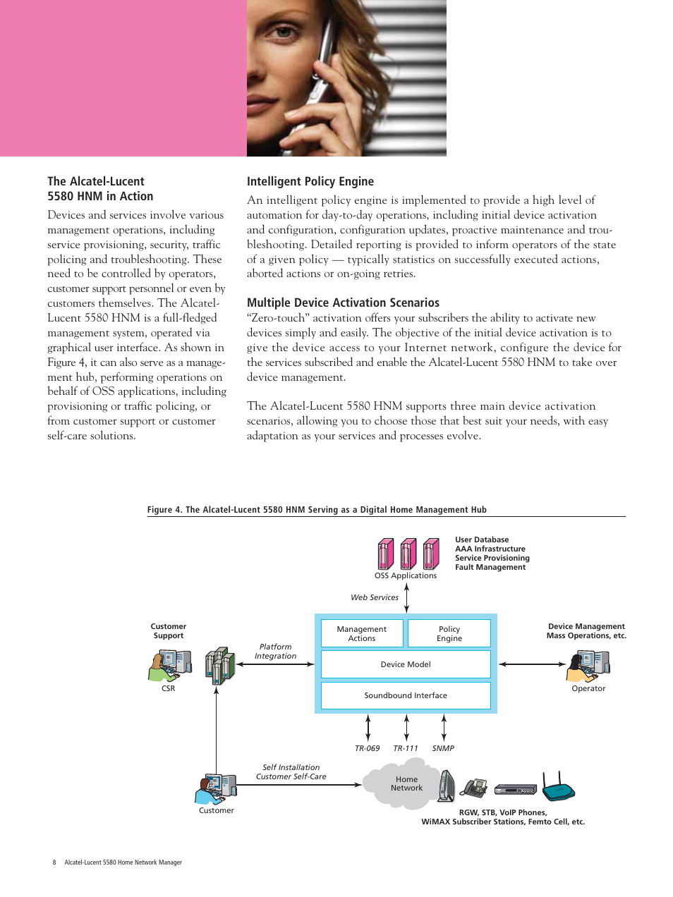 Intelligent policy engine, Multiple device activation scenarios, The alcatel-lucent 5580 hnm in action | Alcatel Carrier Internetworking Solutions 5580 User Manual | Page 8 / 12