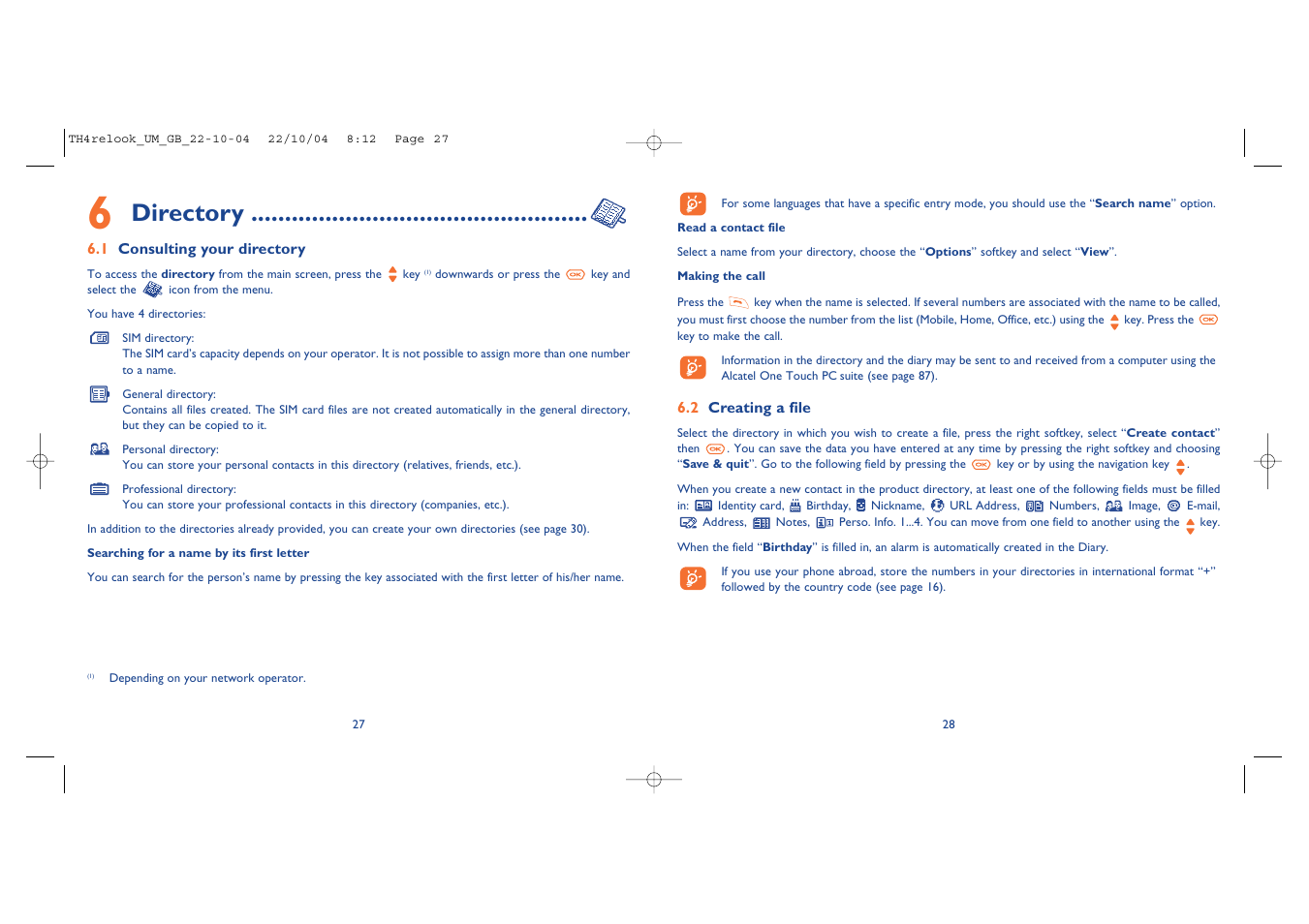 Directory | Alcatel Carrier Internetworking Solutions One Touch 757 User Manual | Page 15 / 49