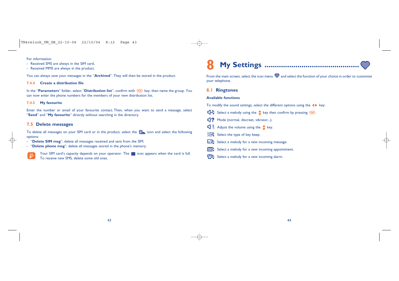 My settings | Alcatel Carrier Internetworking Solutions One Touch 757 User Manual | Page 23 / 49