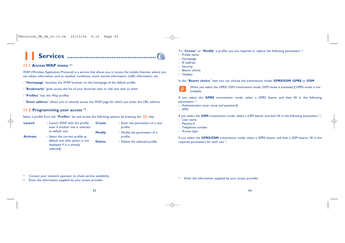 Services | Alcatel Carrier Internetworking Solutions One Touch 757 User Manual | Page 33 / 49