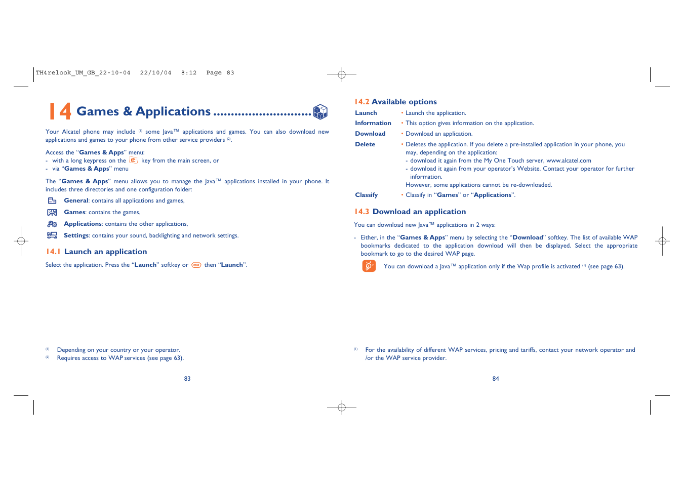 Games & applications | Alcatel Carrier Internetworking Solutions One Touch 757 User Manual | Page 43 / 49