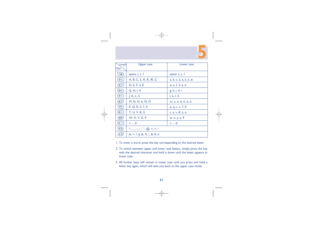 Characters and symbols table | Alcatel Carrier Internetworking Solutions Alcatel 8 Series IPTouch 4068 User Manual | Page 53 / 62