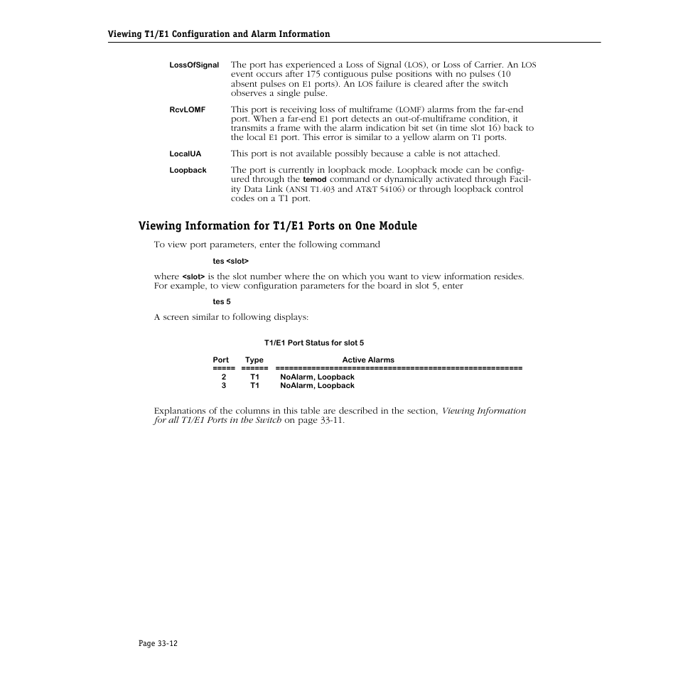 Viewing information for t1/e1 ports on one module | Alcatel Carrier Internetworking Solutions Omni Switch/Router User Manual | Page 1000 / 1100