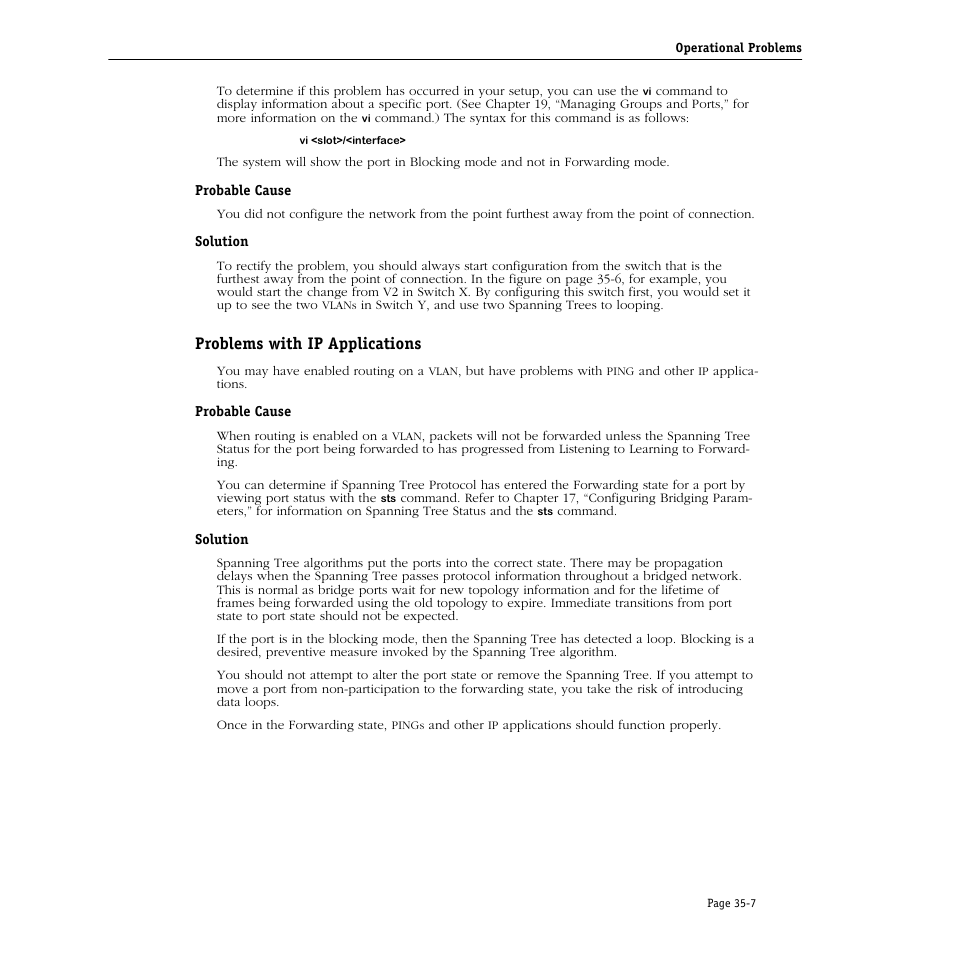 Probable cause, Solution, Problems with ip applications | Probable cause -7 solution -7, Problems with ip applications -7 | Alcatel Carrier Internetworking Solutions Omni Switch/Router User Manual | Page 1031 / 1100