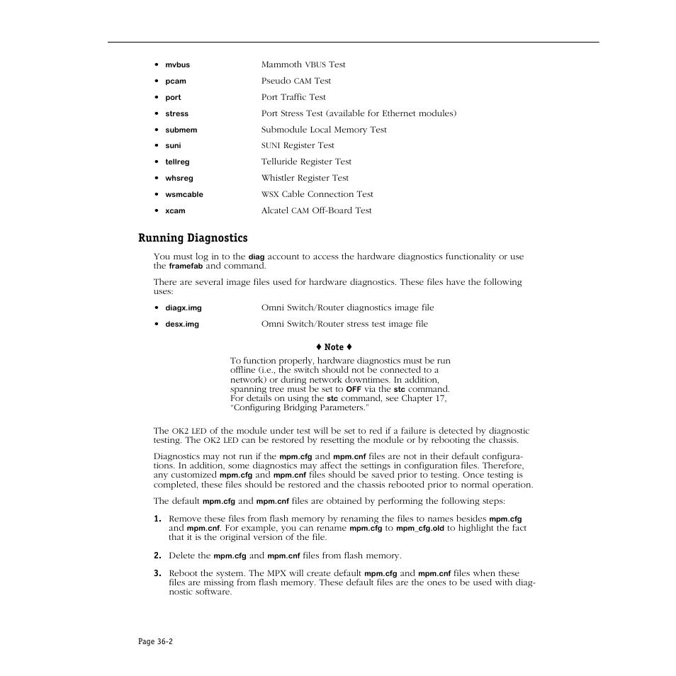 Running diagnostics, Running diagnostics -2 | Alcatel Carrier Internetworking Solutions Omni Switch/Router User Manual | Page 1040 / 1100