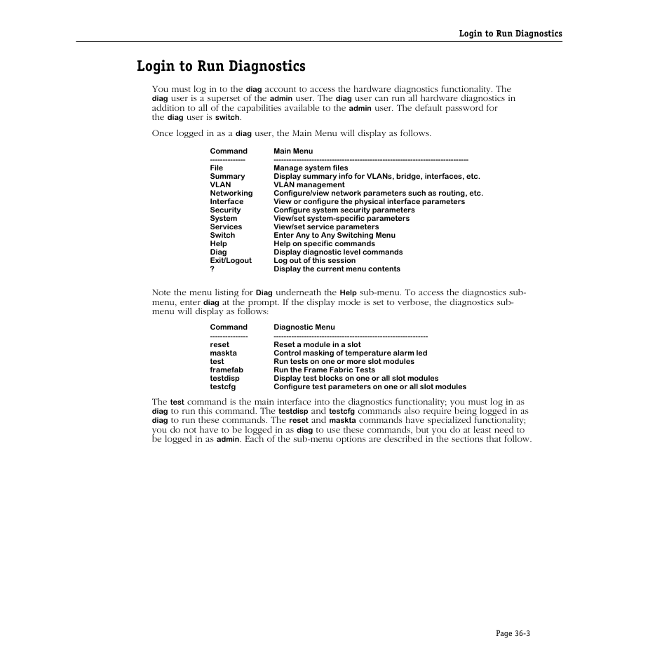 Login to run diagnostics, Login to run diagnostics -3 | Alcatel Carrier Internetworking Solutions Omni Switch/Router User Manual | Page 1041 / 1100