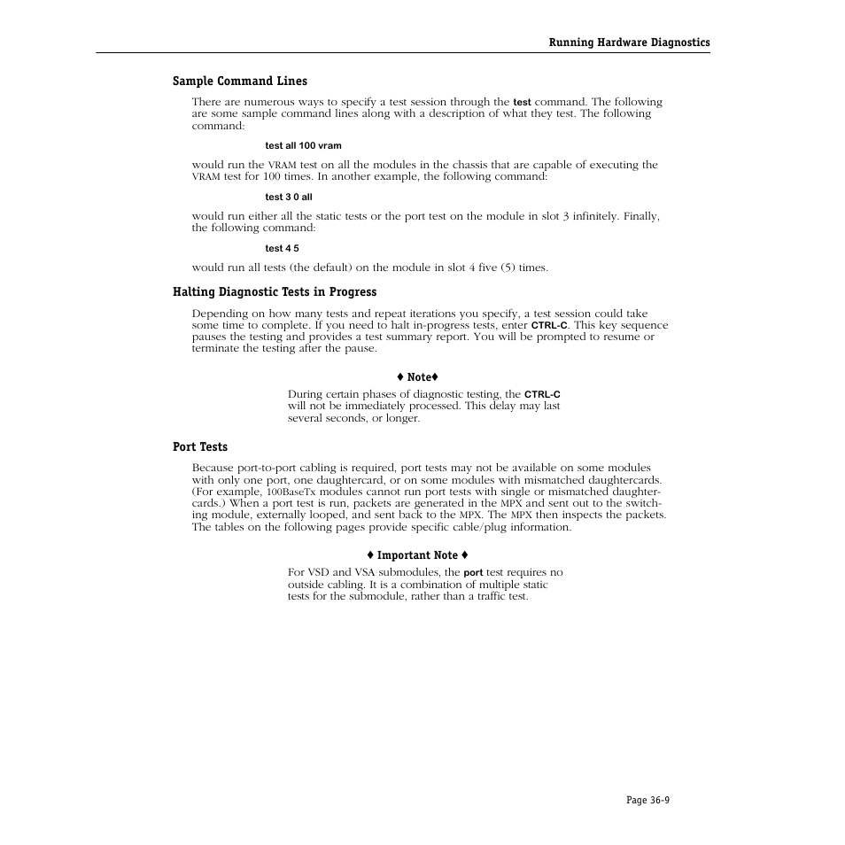Sample command lines, Halting diagnostic tests in progress, Port tests | Alcatel Carrier Internetworking Solutions Omni Switch/Router User Manual | Page 1047 / 1100