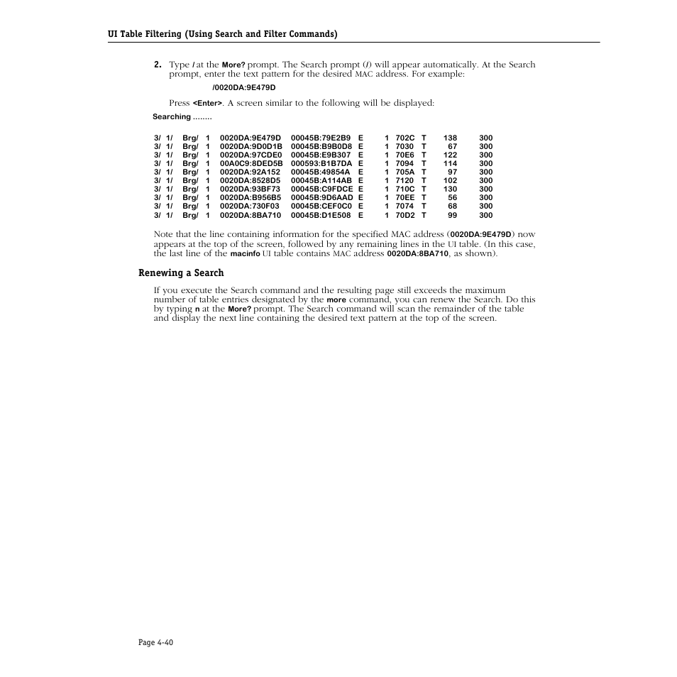 Renewing a search, Renewing a search -40 | Alcatel Carrier Internetworking Solutions Omni Switch/Router User Manual | Page 150 / 1100