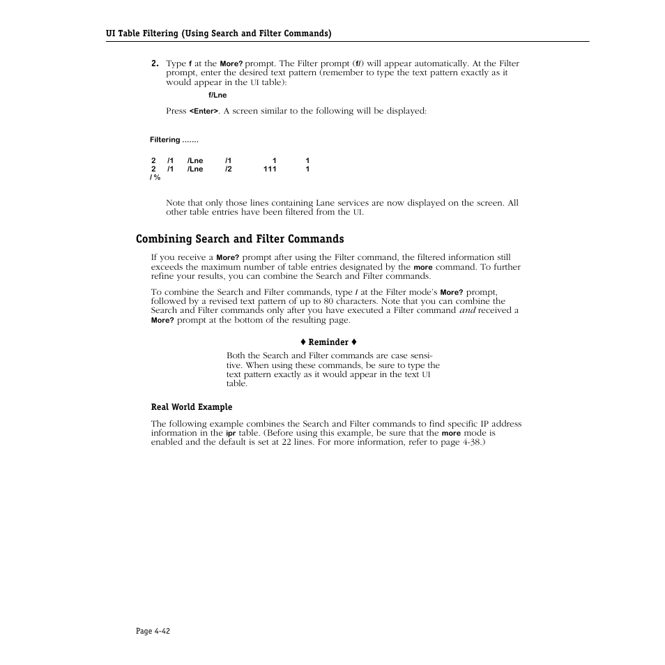 Combining search and filter commands, Combining search and filter commands -42 | Alcatel Carrier Internetworking Solutions Omni Switch/Router User Manual | Page 152 / 1100