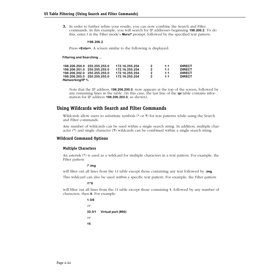 Using wildcards with search and filter commands, Wildcard command options, Wildcard command options -44 | Alcatel Carrier Internetworking Solutions Omni Switch/Router User Manual | Page 154 / 1100