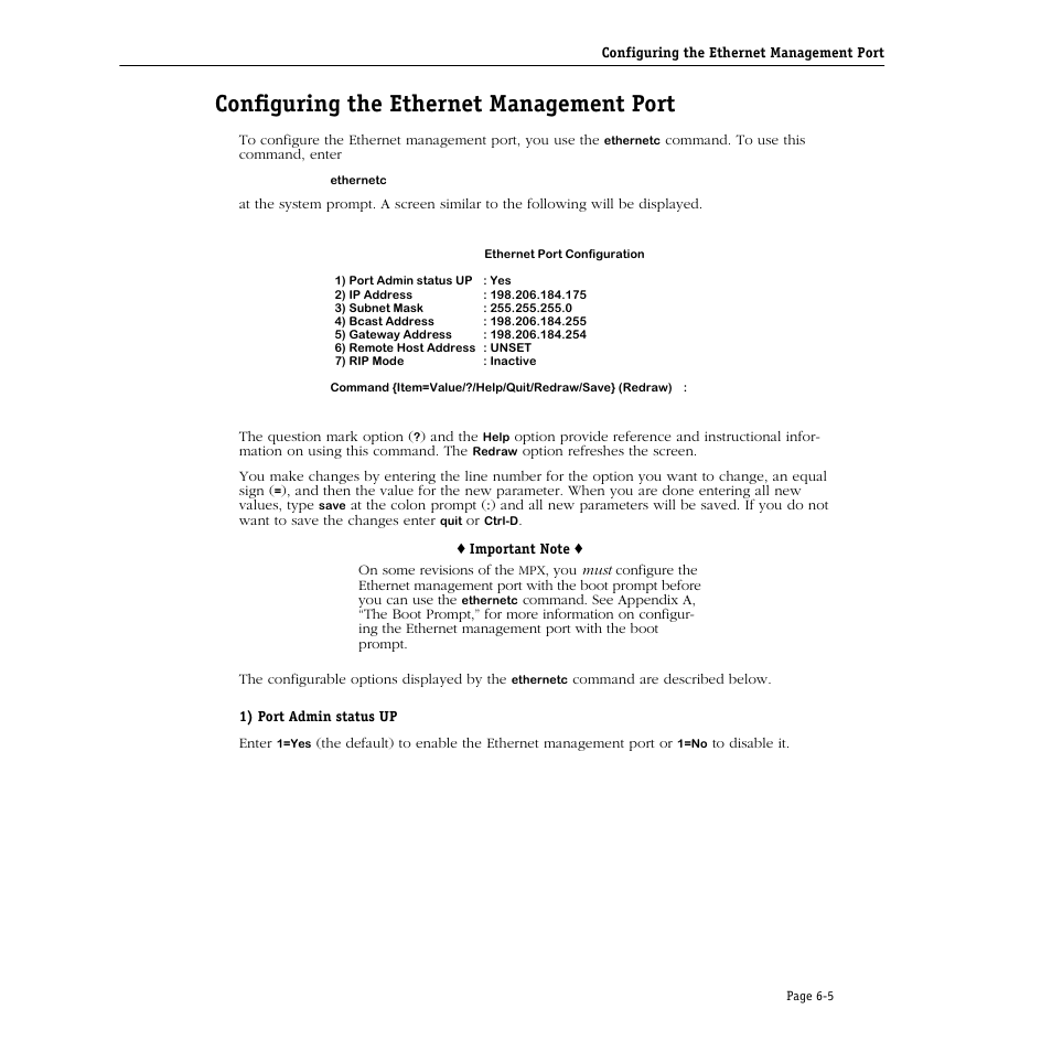 Configuring the ethernet management port, Configuring the ethernet management port -5 | Alcatel Carrier Internetworking Solutions Omni Switch/Router User Manual | Page 169 / 1100