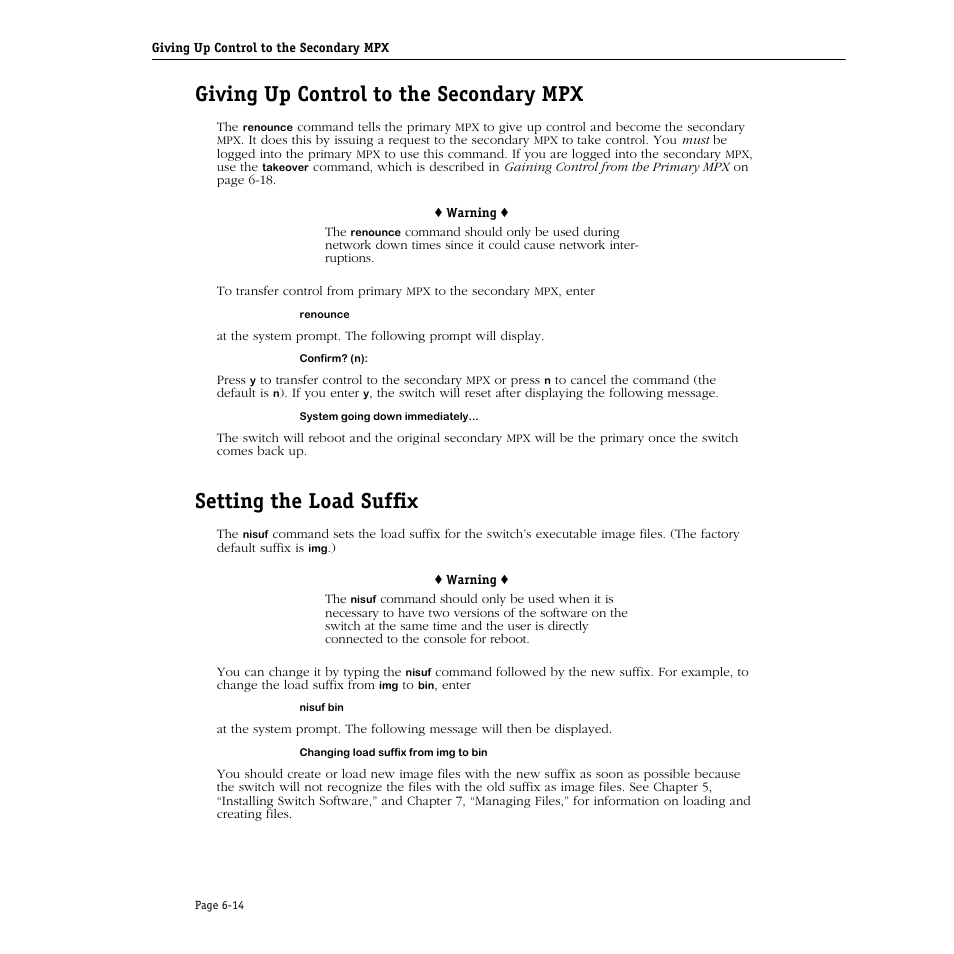 Giving up control to the secondary mpx, Setting the load suffix, Giving up control to the secondary mpx -14 | Setting the load suffix -14 | Alcatel Carrier Internetworking Solutions Omni Switch/Router User Manual | Page 178 / 1100