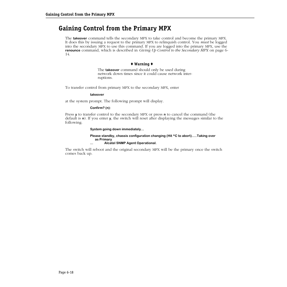 Gaining control from the primary mpx, Gaining control from the primary mpx -18 | Alcatel Carrier Internetworking Solutions Omni Switch/Router User Manual | Page 182 / 1100