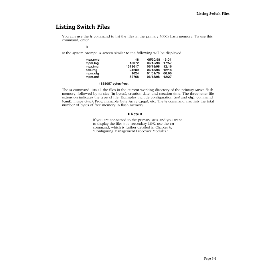 Listing switch files, Listing switch files -3 | Alcatel Carrier Internetworking Solutions Omni Switch/Router User Manual | Page 189 / 1100