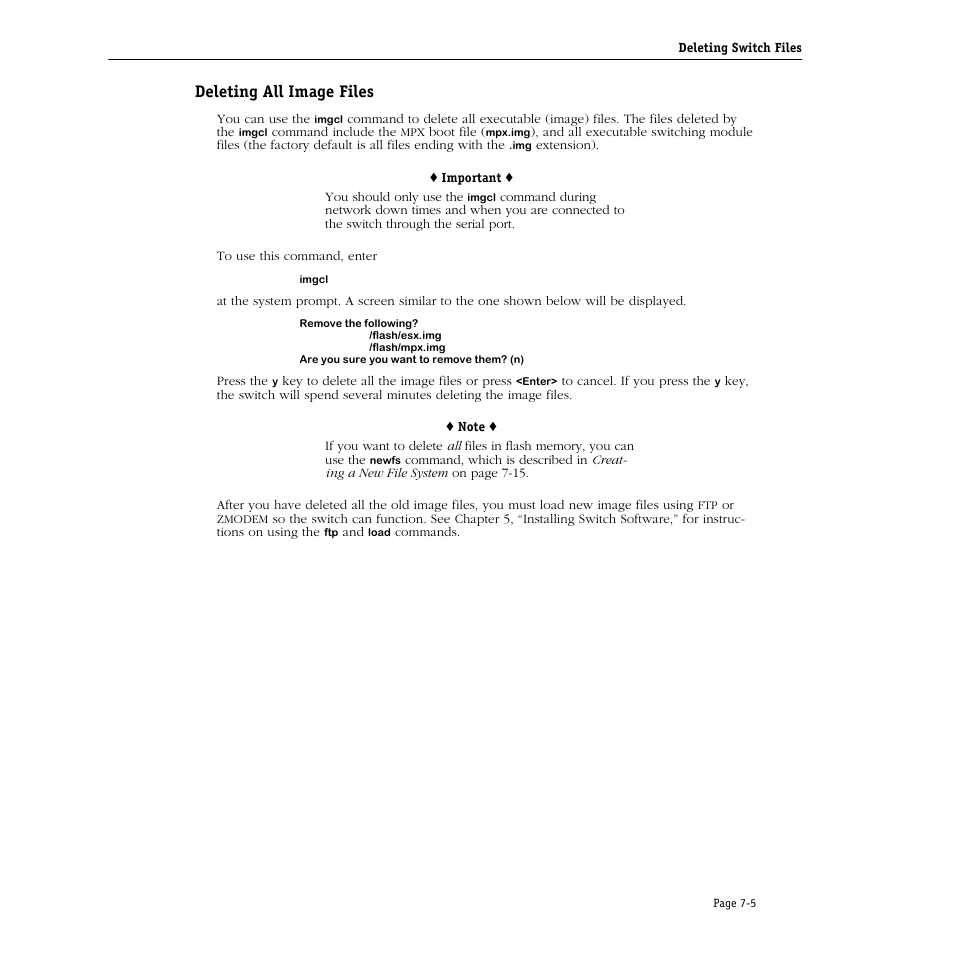 Deleting all image files, Deleting all image files -5 | Alcatel Carrier Internetworking Solutions Omni Switch/Router User Manual | Page 191 / 1100