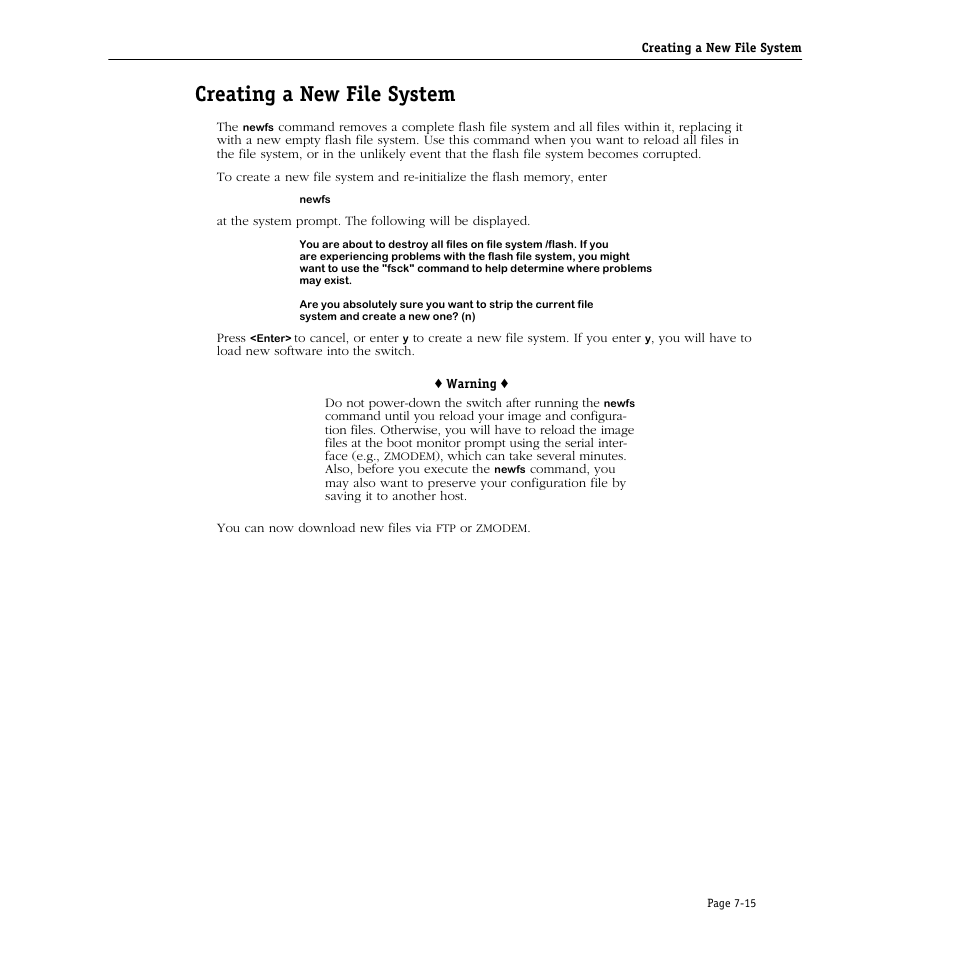 Creating a new file system, Creating a new file system -15 | Alcatel Carrier Internetworking Solutions Omni Switch/Router User Manual | Page 201 / 1100