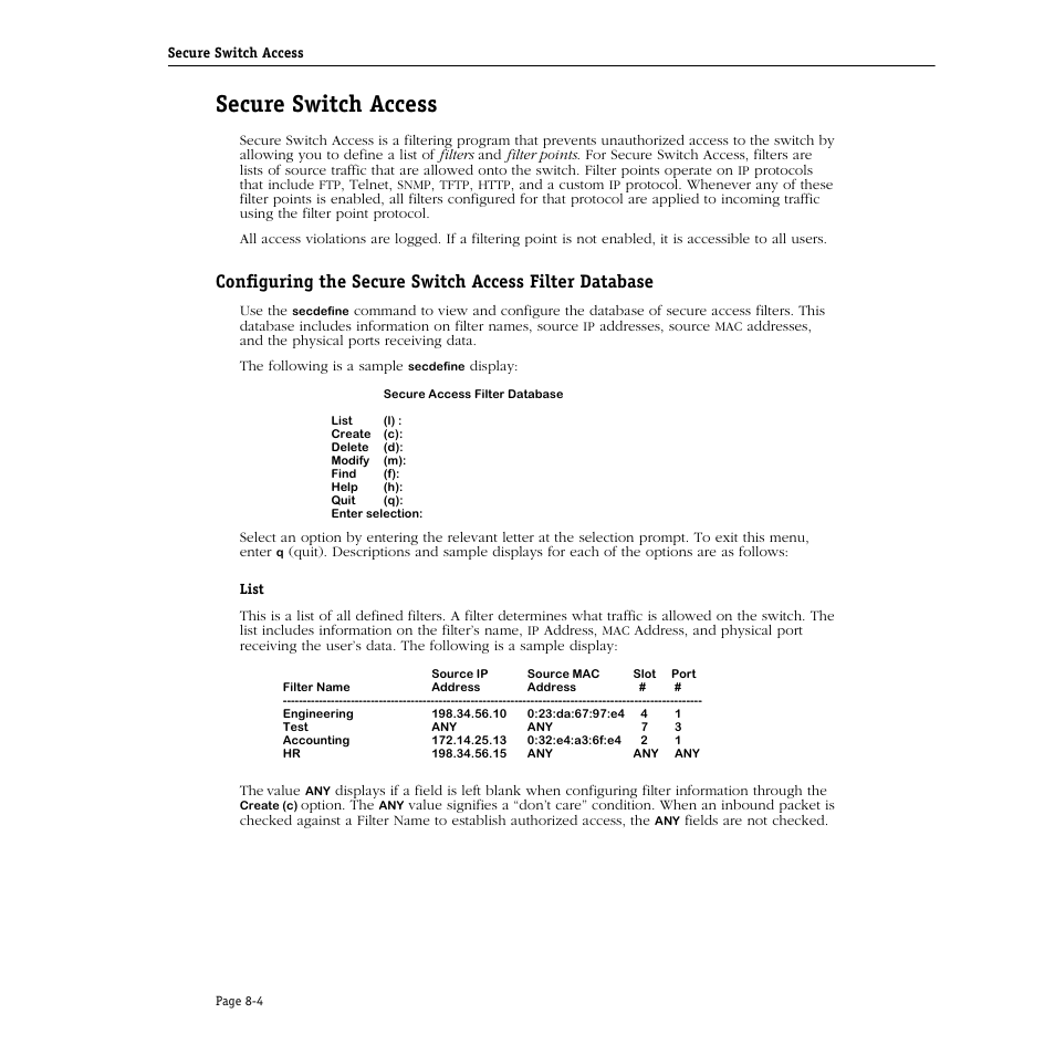 Secure switch access, Secure switch access -4 | Alcatel Carrier Internetworking Solutions Omni Switch/Router User Manual | Page 206 / 1100