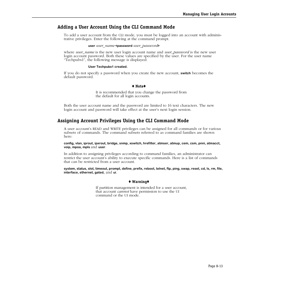 Adding a user account using the cli command mode | Alcatel Carrier Internetworking Solutions Omni Switch/Router User Manual | Page 215 / 1100